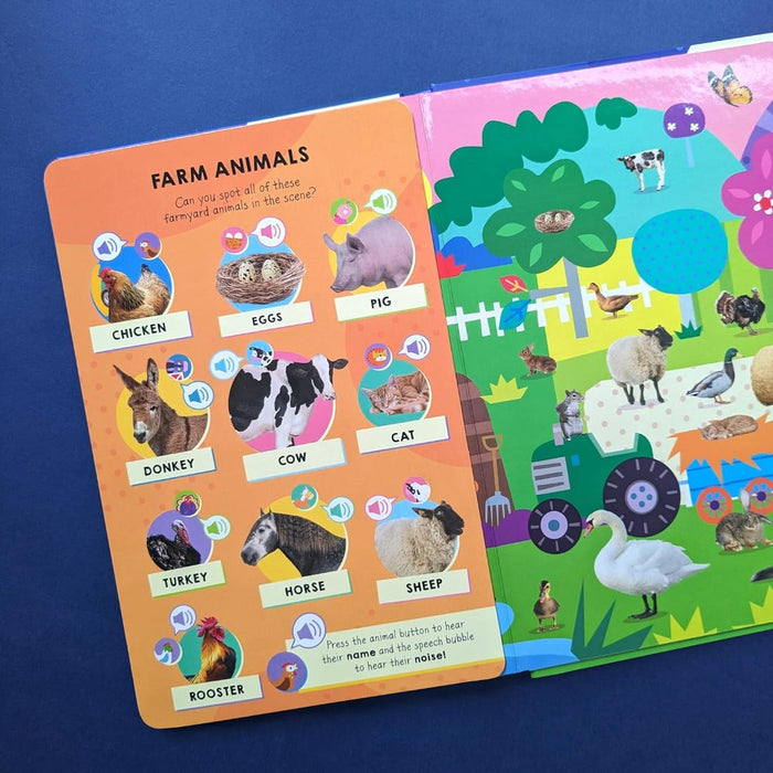 100 Button Look & Find Animal Words & Sounds Book-Sound Book-SBC-Toycra