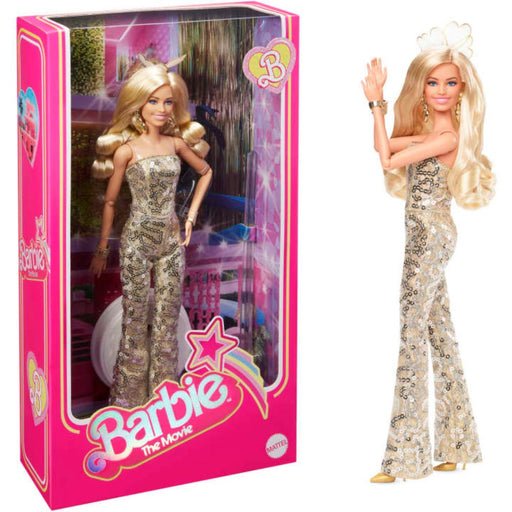 Barbie the Movie Collectible Doll, Margot Robbie As Barbie In Gold Disco Jumpsuit-Dolls-Barbie-Toycra