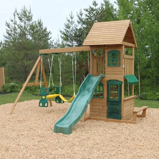 KidKraft Windale Wooden Fort Swing and Slide Set-Outdoor Toys-KidKraft-Toycra