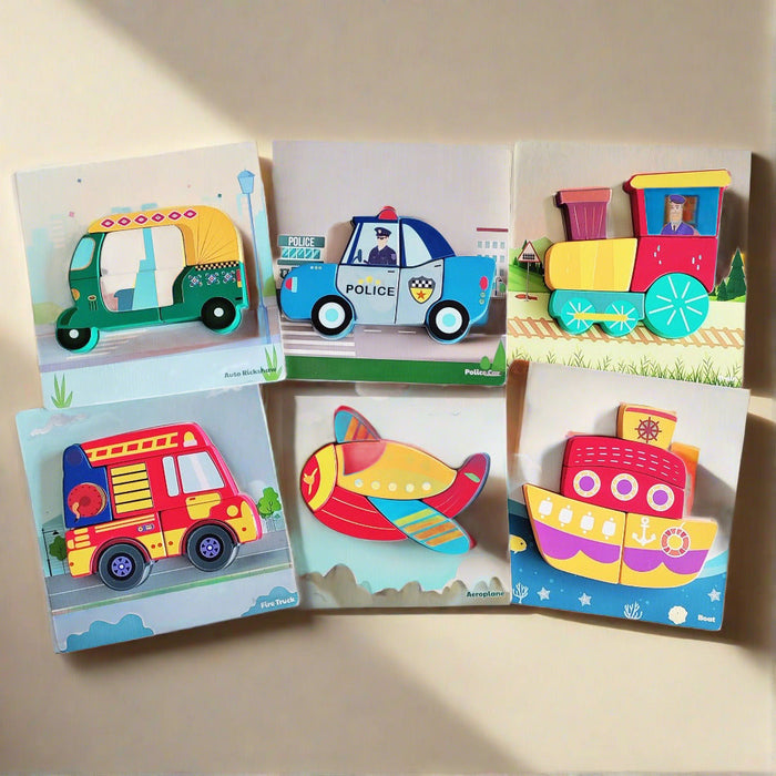 Open Ended Toddler's First 6 In 1 Puzzle - Modes Of Transport Vehicle-Puzzles-Open Ended-Toycra