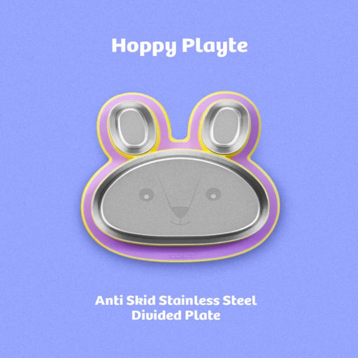 Rabitat Hoppy Playte Anti Skid Stainless Steel Divided Plate -Purple-Mealtime Essentials-Rabitat-Toycra