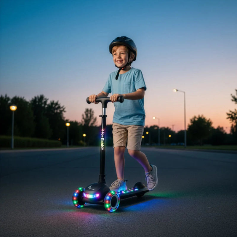 R For Rabbit Road Runner Jazz Scooter For Kids With ABEC7 Bearings, LED PU Wheels & Foldable Frame - Pure Black