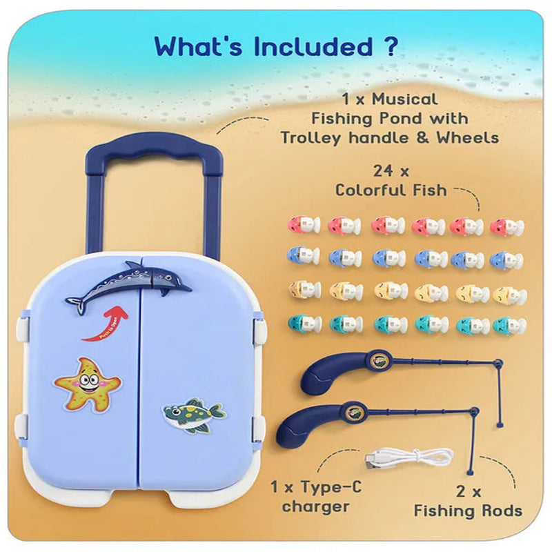 Veva Toys  Premium Rechargeable Magnetic Fishing Game Portable Trolly