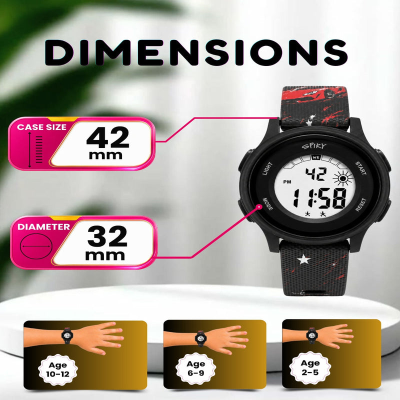 Spiky Colorful Adventure Printed Strap Digital Kids Watch