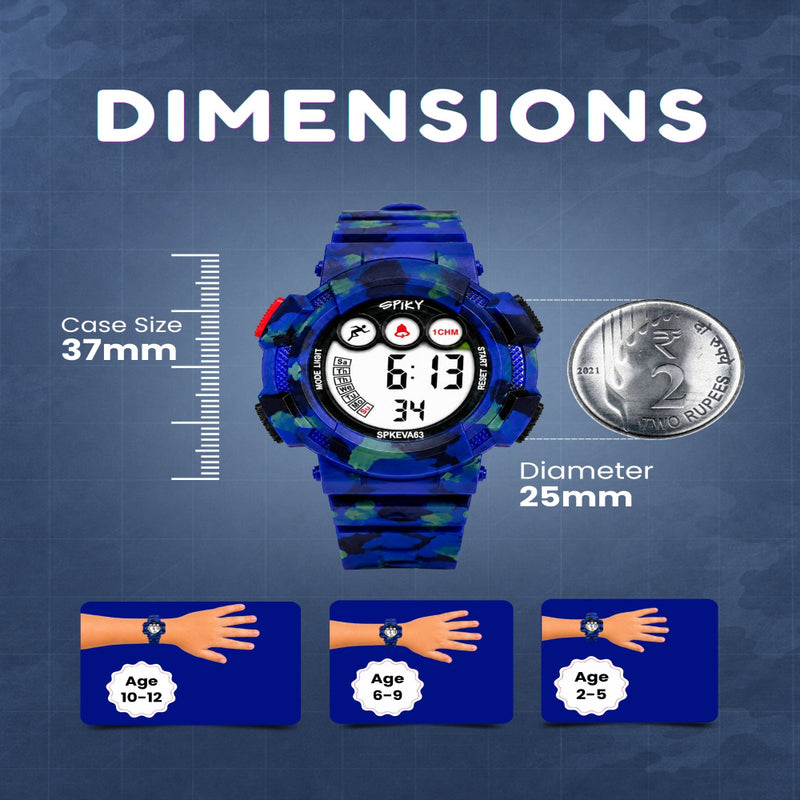 Spiky SPKEVA63 Round Digital Sports Watch For Kids | Military, Camouflage Design
