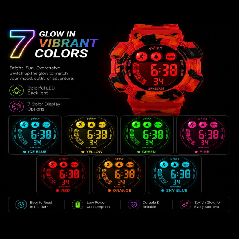 Spiky SPKEVA63 Round Digital Sports Watch For Kids | Military, Camouflage Design