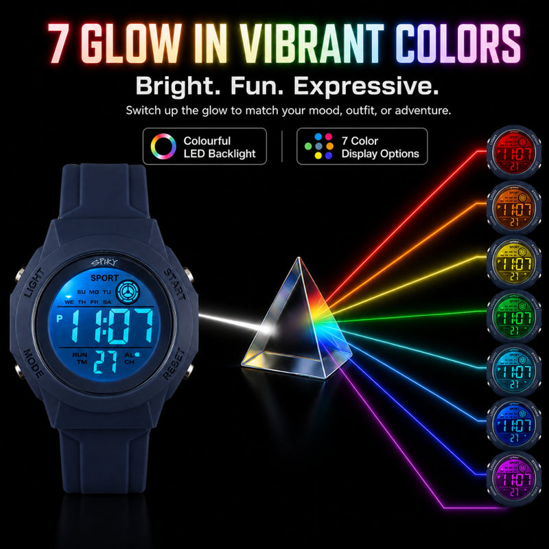 Spiky SPKEVA69 Digital Sports Watch | 7-Color LED Display & Waterproof Watch