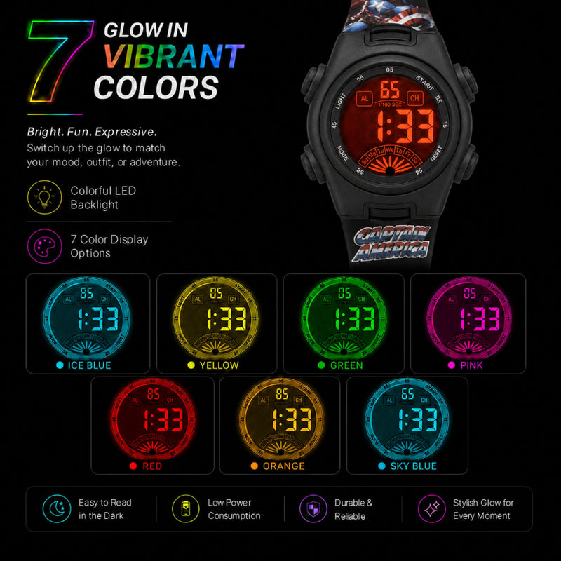 Spiky MV07 Round Dial Sports Watch with 7 Multicolor Luminous Display