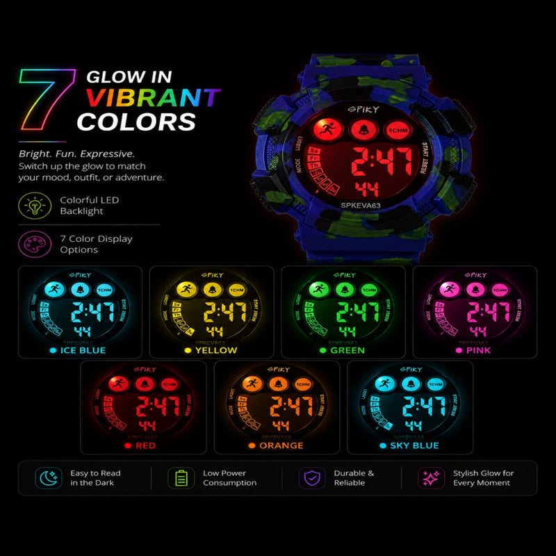 Spiky SPKEVA63 Round Digital Sports Watch For Kids | Military, Camouflage Design