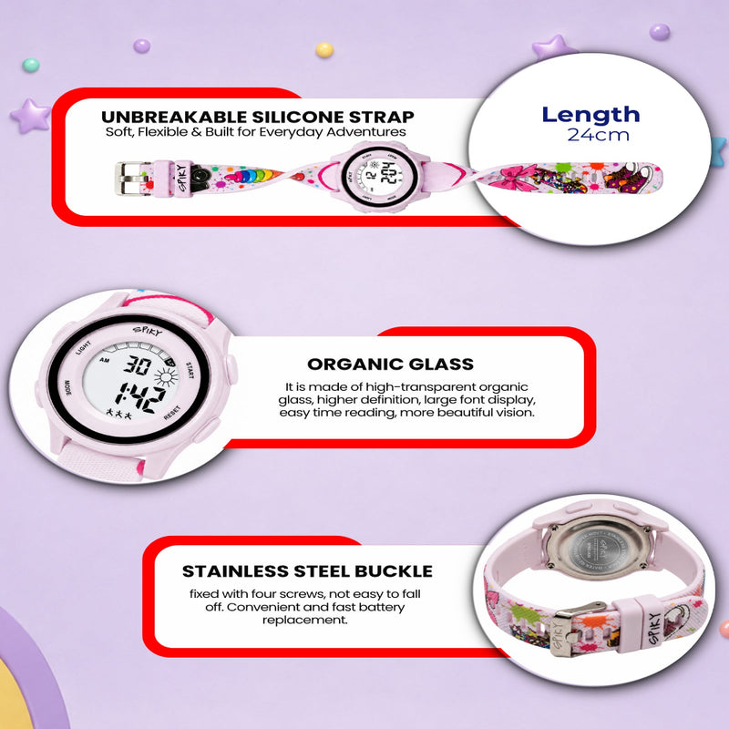 Spiky Colorful Adventure Printed Strap Digital Kids Watch