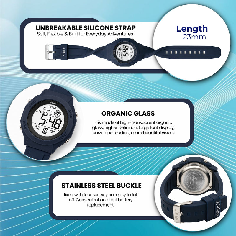 Spiky SPKEVA69 Digital Sports Watch | 7-Color LED Display & Waterproof Watch