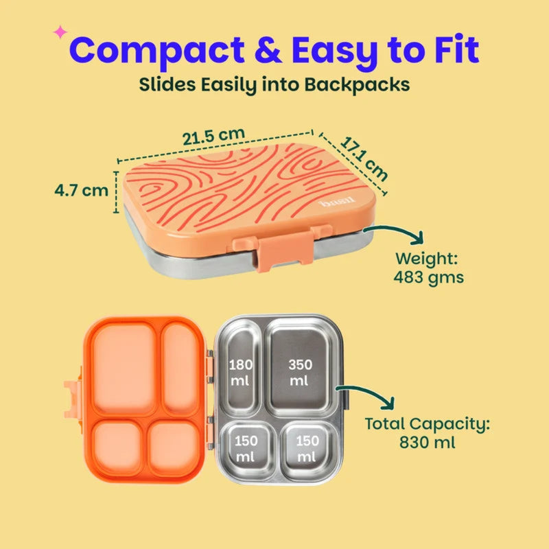 Basil Bento Quad 4 Section Lunch Box -830ML