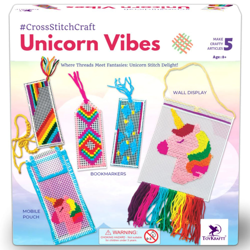 Toykraftt Unicorn Cross Stitch & Embroidery Kit for Kids -Unicorn Vibes