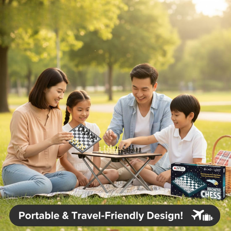 Apex Magnetic Chess Board Game Set 12x12 – Foldable & Portable Travel Chess