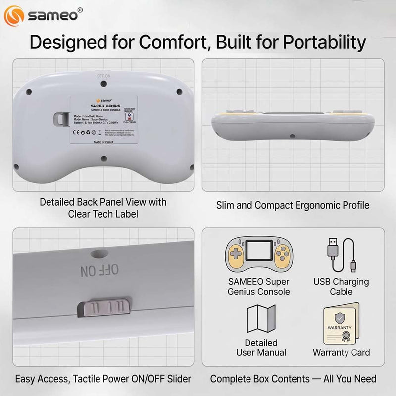 Sameo Super Genius Handheld Gaming Console | 500+ Built-in Classic Retro 8-Bit Games