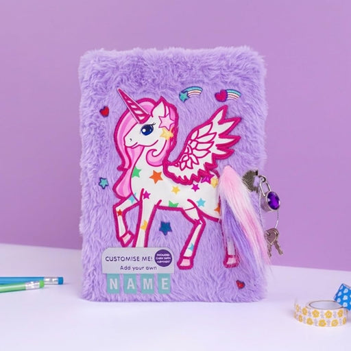 Mirada Whimsical Unicorn Plush Notebook with Lock - Purple