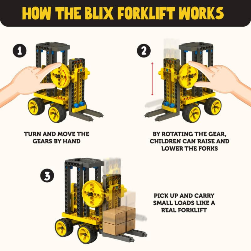 Blix 6 In 1 Forklift Non-Motorized Construction Set (185+Pieces)