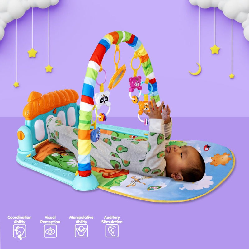 Karma Solutions Genie's Toy Bus Baby Piano Gym Mat with Hanging Rattles