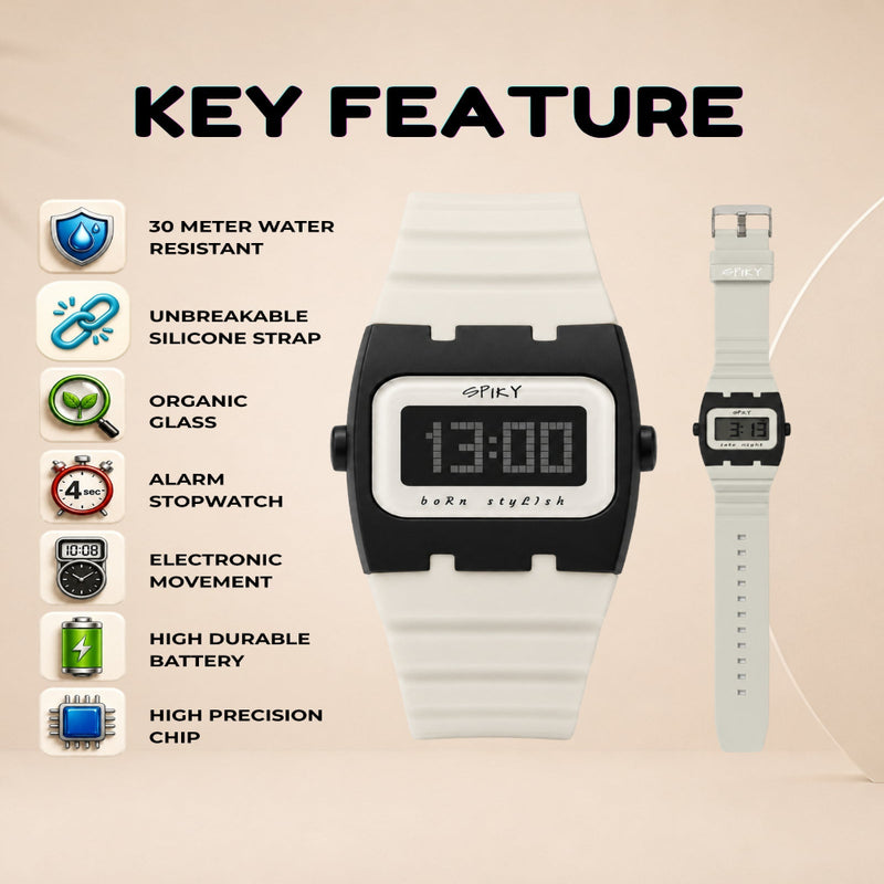 Spiky SPKEVA61 Unique Rectangle Dial Sports Watch With AlarmDay & Date Calendar