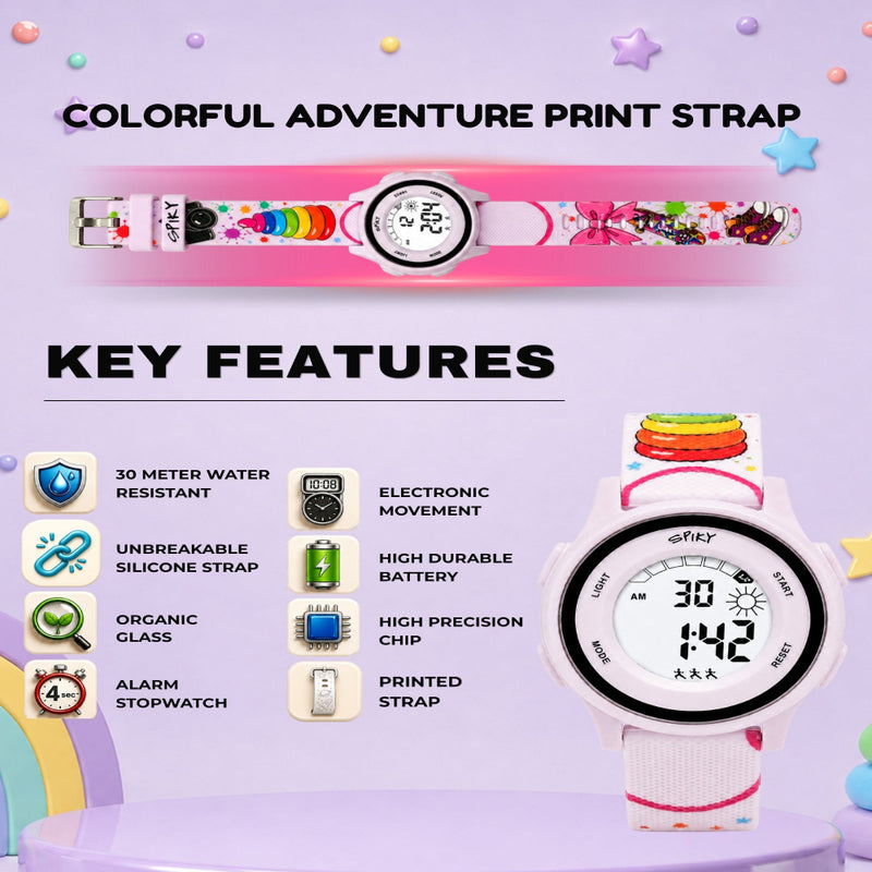Spiky Colorful Adventure Printed Strap Digital Kids Watch