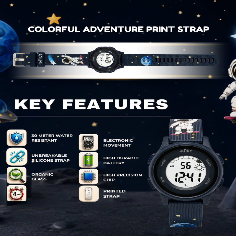 Spiky Colorful Adventure Printed Strap Digital Kids Watch