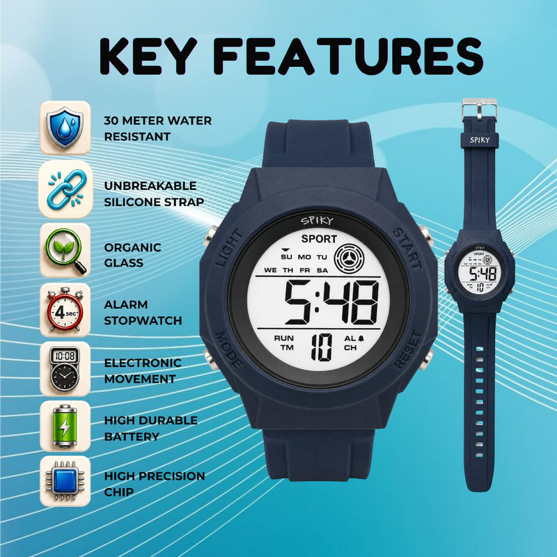 Spiky SPKEVA69 Digital Sports Watch | 7-Color LED Display & Waterproof Watch