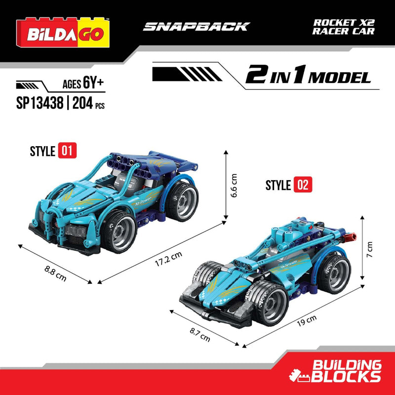 Bildago-Snapback Rocket X2 Pull Back Racer Car(204 pcs)