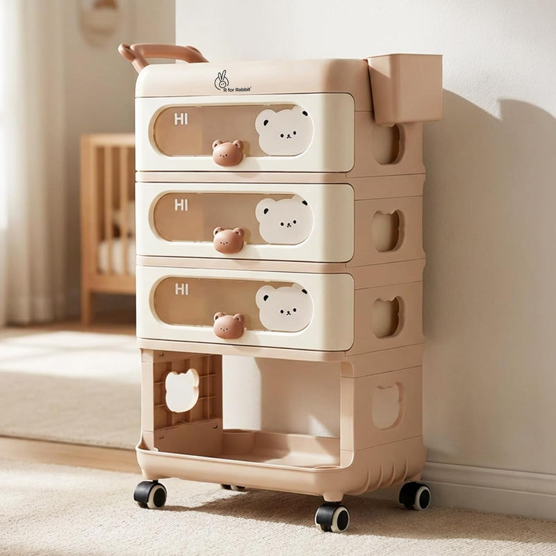 R for Rabbit Kiddo Korner Bear Baby Organiser with Drawers & Wheels