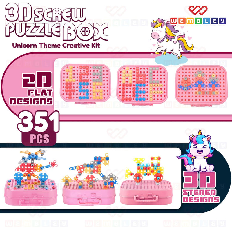 Wembley Unicorn 3D Screw Puzzle Toy Set