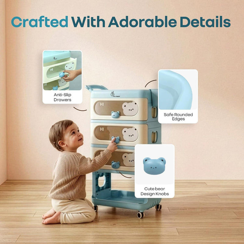 R for Rabbit Kiddo Korner Bear Baby Organiser with Drawers & Wheels