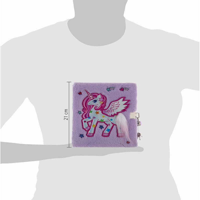 Mirada Whimsical Unicorn Plush Notebook with Lock - Purple
