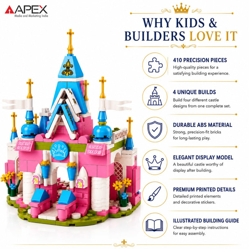 Apex 4-in-1 Wonderland Princess Castle Building Blocks Set (410 pcs)