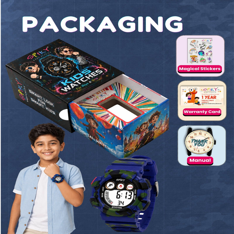 Spiky SPKEVA63 Round Digital Sports Watch For Kids | Military, Camouflage Design