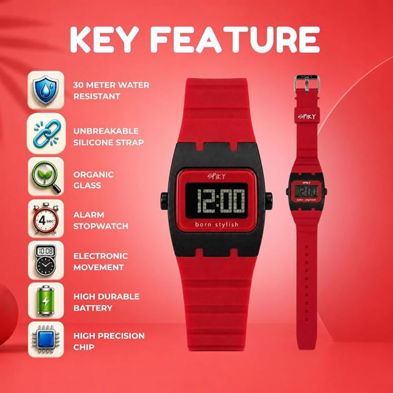 Spiky SPKEVA61 Unique Rectangle Dial Sports Watch With AlarmDay & Date Calendar
