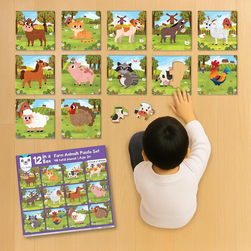 Play Panda Farm Animals Puzzle Set