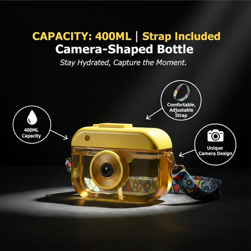 VHV Camera Shaped Water Bottle With Crossbody Strap - 400Ml