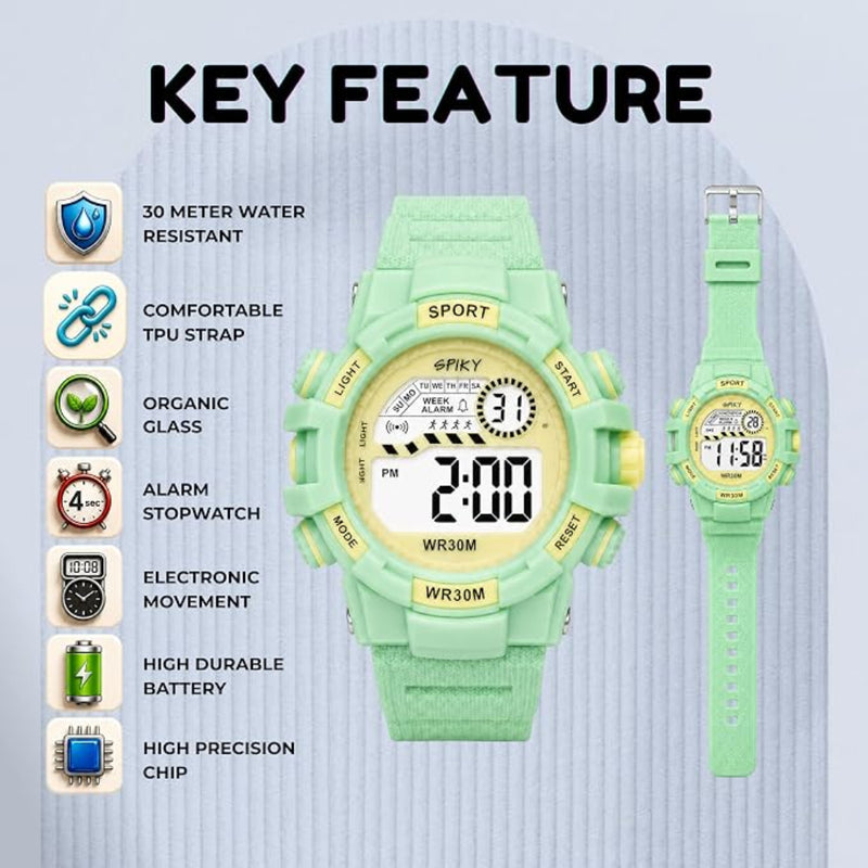 Spiky SPKEVA67 Round Dial Sports Watch With Luminous Display Alarm Day & Date Calendar