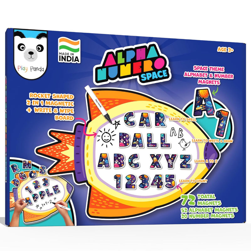 Play Panda Rocket Magnetic Board with 72 Alphabet & Number Magnets