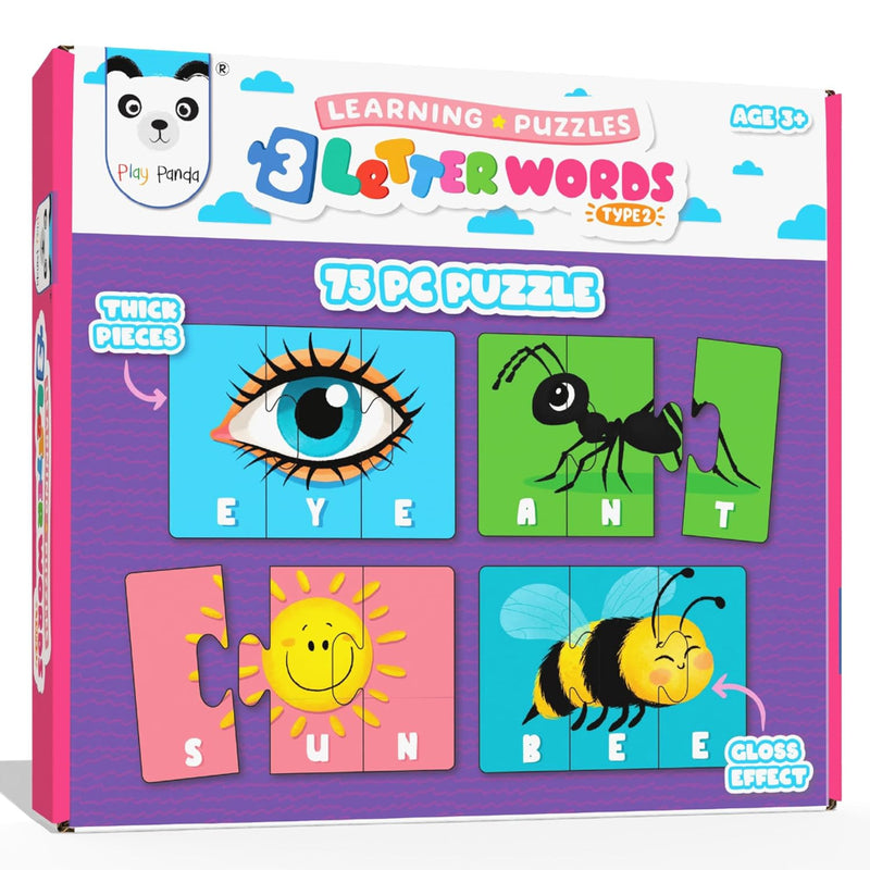 Play Panda 3 Letter Words Puzzle Set with 75 Pieces for Kids