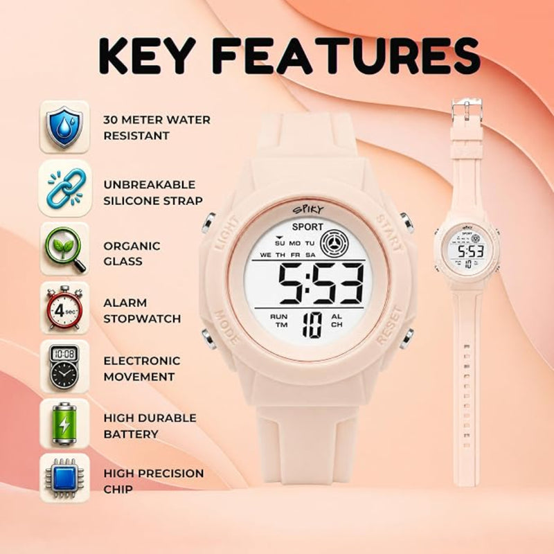 Spiky SPKEVA69 Digital Sports Watch | 7-Color LED Display & Waterproof Watch