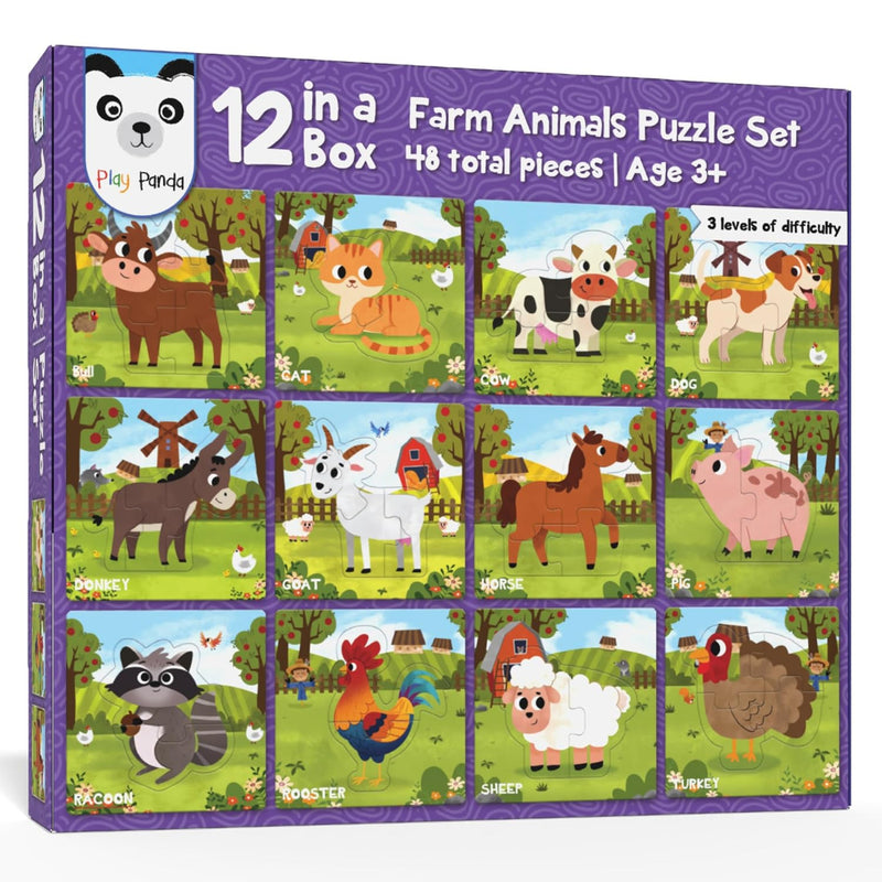 Play Panda Farm Animals Puzzle Set