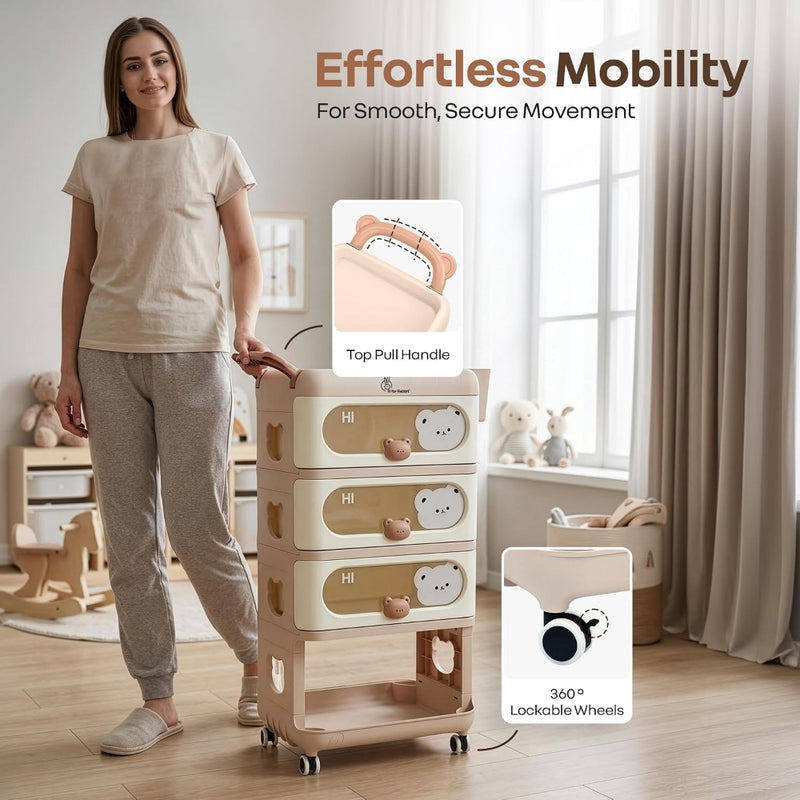 R for Rabbit Kiddo Korner Bear Baby Organiser with Drawers & Wheels