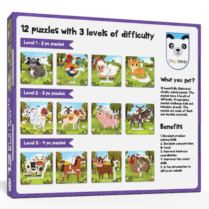 Play Panda Farm Animals Puzzle Set