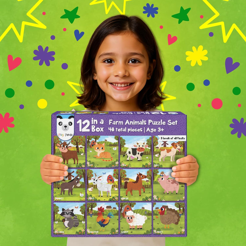 Play Panda Farm Animals Puzzle Set