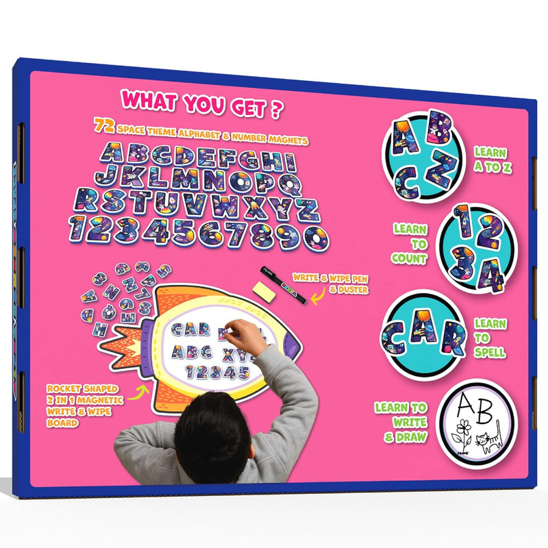 Play Panda Rocket Magnetic Board with 72 Alphabet & Number Magnets