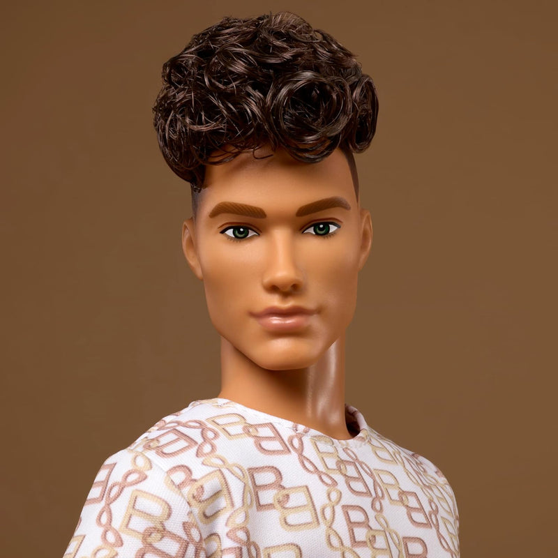 Barbie Ken Model 10 With Brunette Hair In Shirt & Shorts With Matching Print Collectible Doll