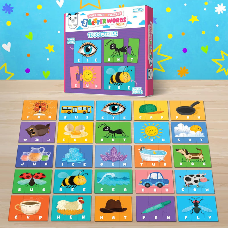 Play Panda 3 Letter Words Puzzle Set with 75 Pieces for Kids