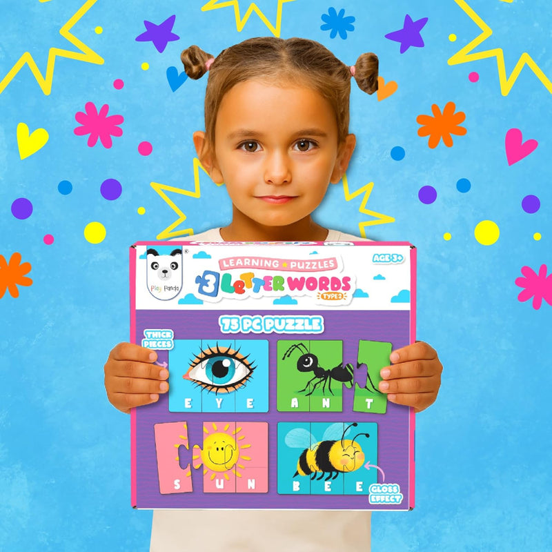 Play Panda 3 Letter Words Puzzle Set with 75 Pieces for Kids