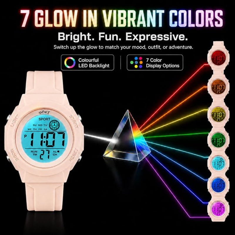 Spiky SPKEVA69 Digital Sports Watch | 7-Color LED Display & Waterproof Watch