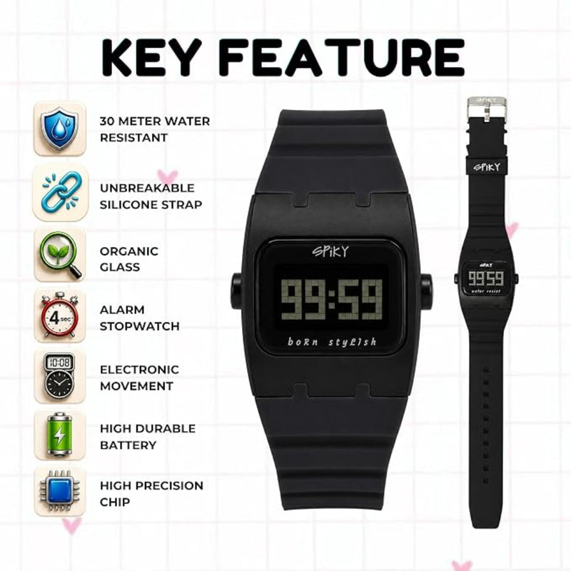 Spiky SPKEVA61 Unique Rectangle Dial Sports Watch With AlarmDay & Date Calendar